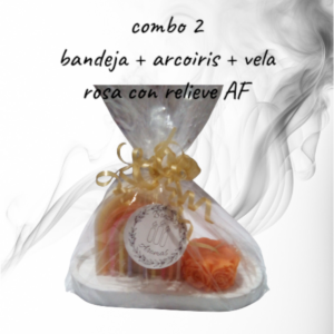 Set de Regalo - Combo N°2: Bandeja Deco, Vela Arcoíris & Vela Rosa con Relieve