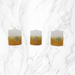 Pack x3 Velas Cilíndricas con Glitter (4x5 cm) – Con Cinta Bebé, Dije a Elección y Aromas