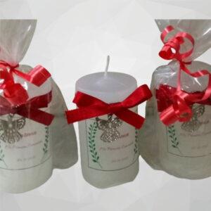 Pack x3 Velas Cilíndricas Personalizadas (5x9 cm) con Diseño Fusionado, Dije y Cinta - Brezos Aromas