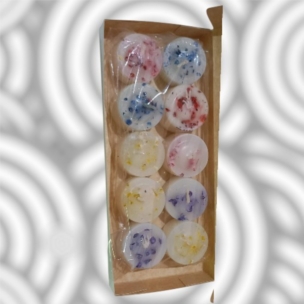 Velas de Noche Altas con Florcitas Incrustadas (Pack x 10)
