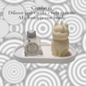 Set de Regalo - Combo N° 14: Difusor con Varillas Personalizado & Vela de Soja Escultórica Gato