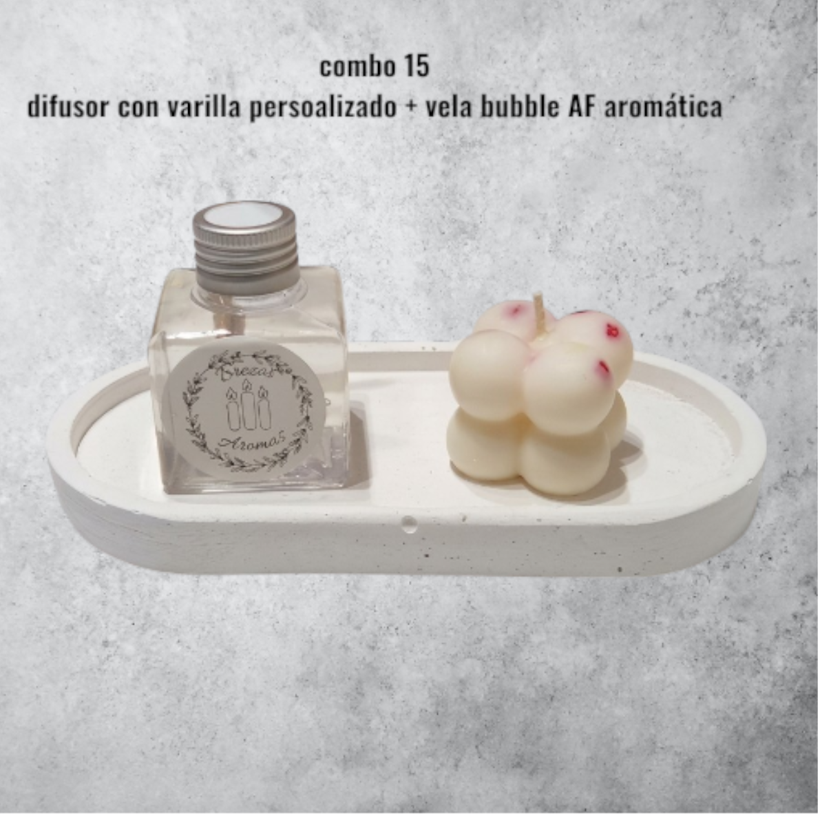 Set de Regalo - Combo N° 15: Bandeja Deco, Difusor Personalizado & Vela de Soja Bubble