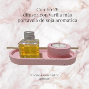 Set de Regalo - Combo N° 29: Bandeja Deco, Difusor (70cc) & Portavela Relleno de Cera de Soja