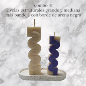 Set de Regalo - Combo N° 41: Bandeja Deco & Juego de Velas Geométricas de Soja Bicolor (2 Alturas)