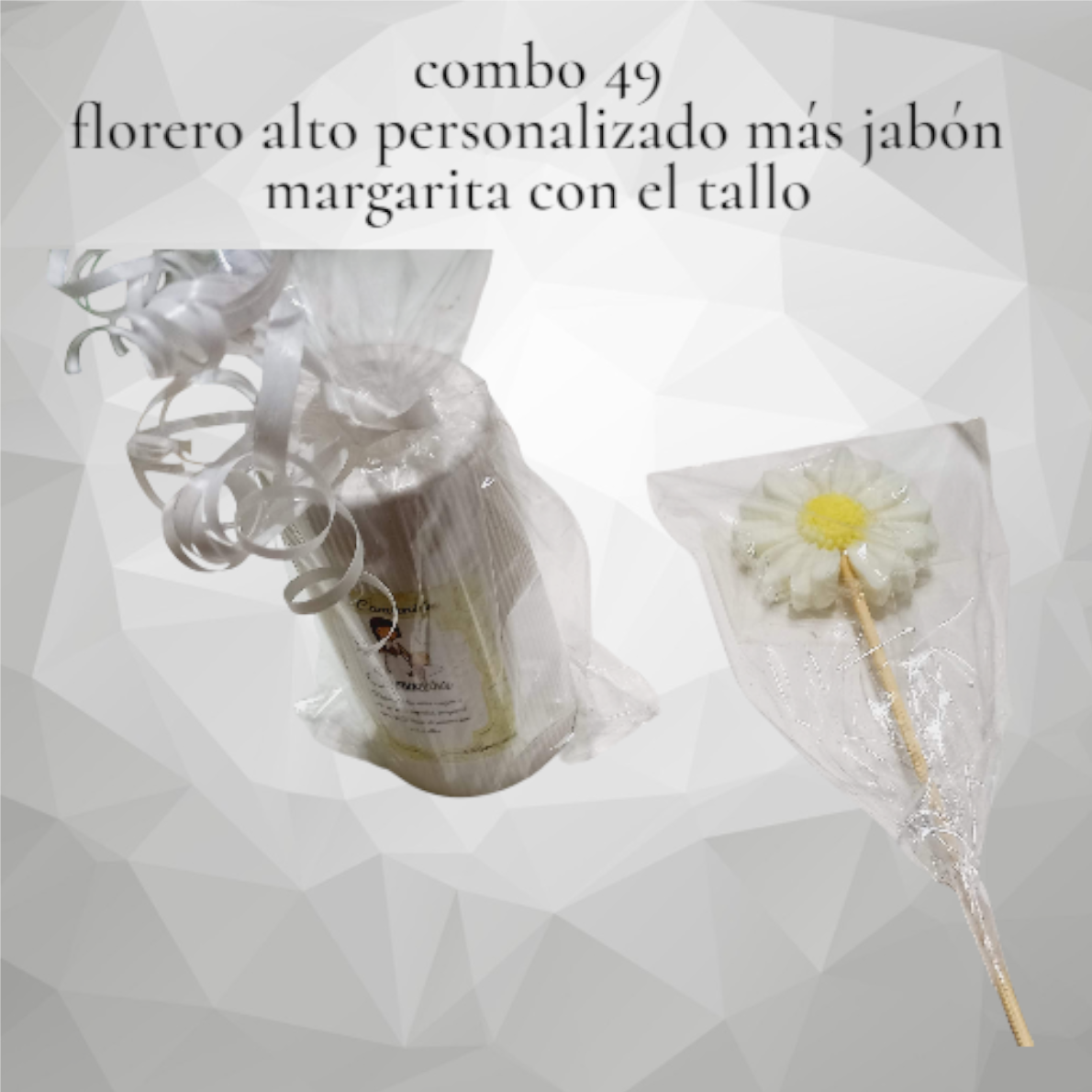 Set de Regalo - Combo N° 49: Florero Largo Personalizado & Jabón Margarita 3D con Tallo - Imagen 2