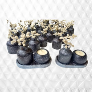 Set de Regalo - Combo Premium N° 51: Kit Deco Salpicado (Bandeja & Cuenco) + Florero Personalizado con Flores Secas