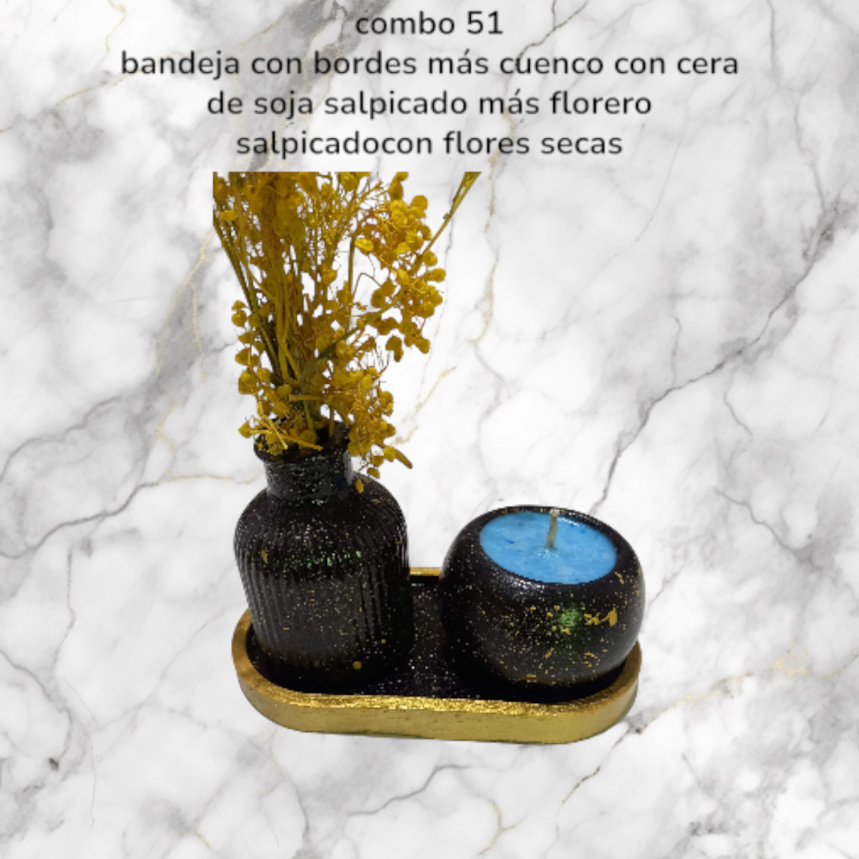 Set de Regalo - Combo Premium N° 51: Kit Deco Salpicado (Bandeja & Cuenco) + Florero Personalizado con Flores Secas - Imagen 2