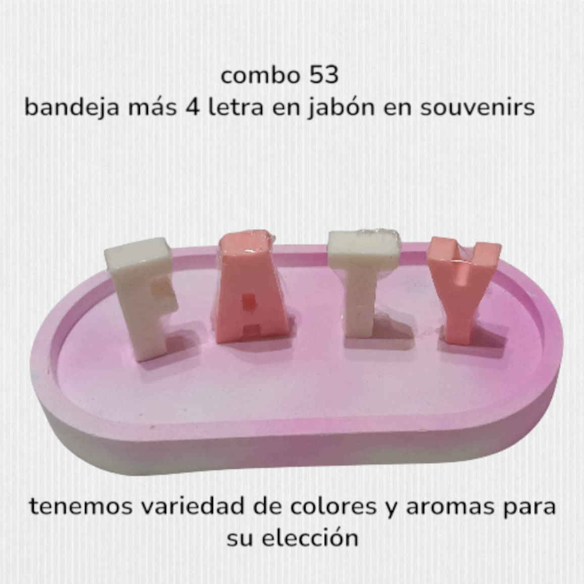 Souvenir Premium - Combo N° 53: Bandeja Mediana Pintada & Jaboncitos Letras Grandes (Hasta 4 Letras) - Imagen 2