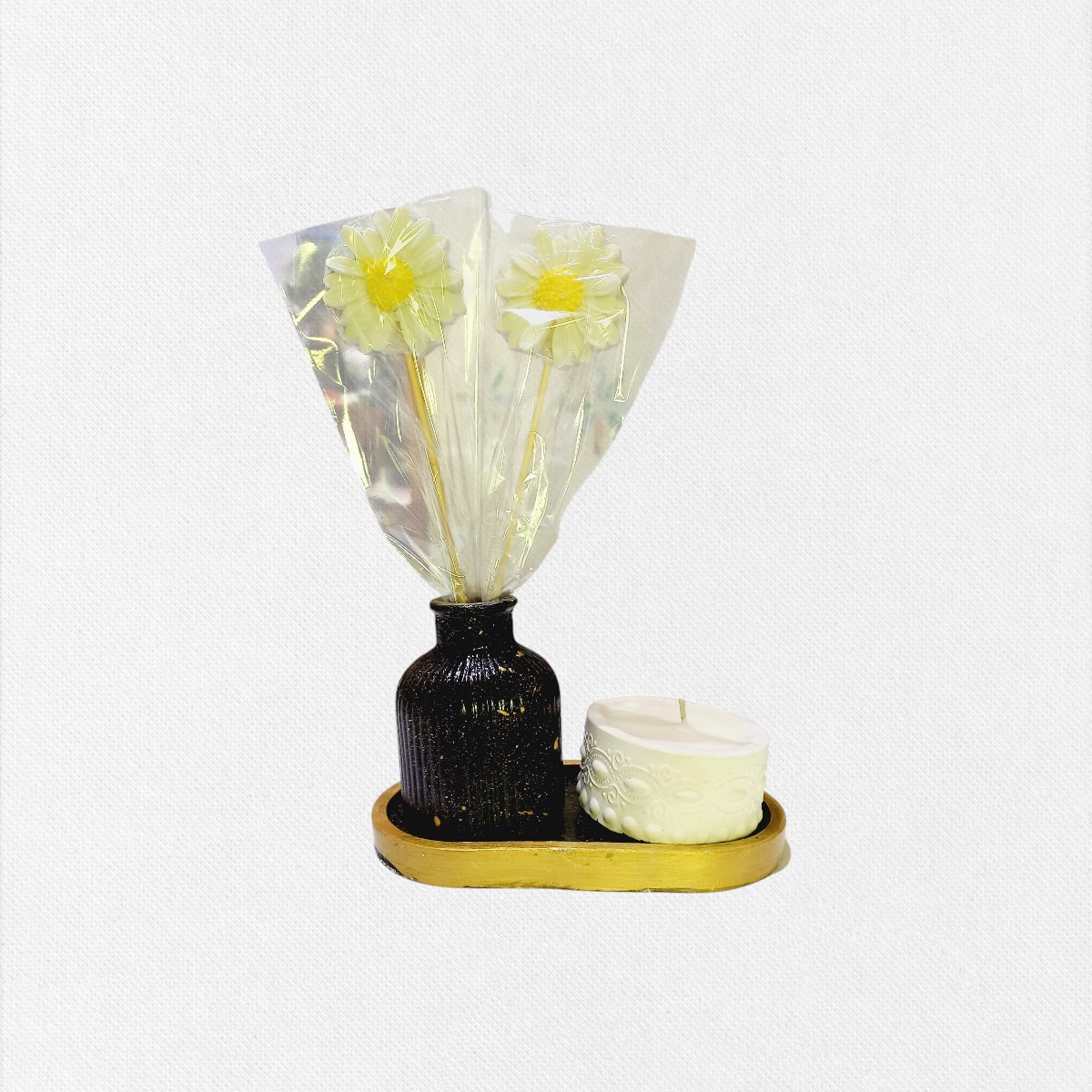 Set Premium - Combo N° 56: Florero Barnizado Personalizado, Cuenco Labrado de Soja & Jabón Margarita 3D - Imagen 2