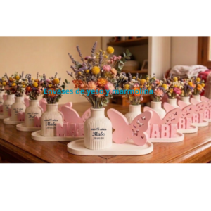 Set Deco Premium - Combo N° 57: Bandeja Grande, Florero con Flores Secas, Mariposa & Nombre Personalizado (Hasta 4 Letras)