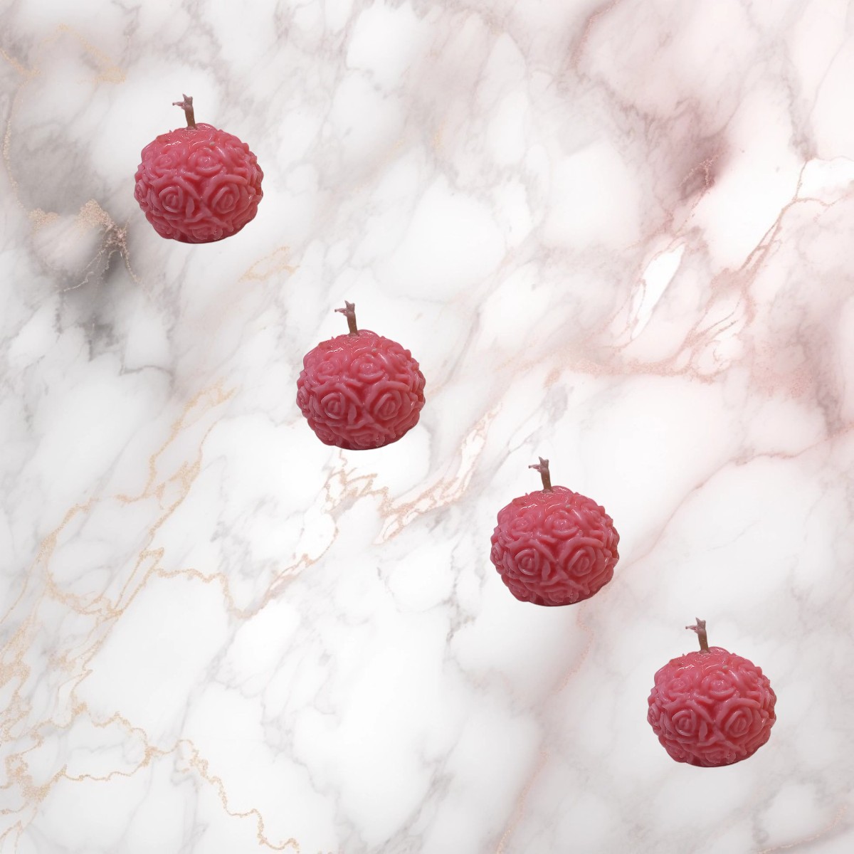Pack x4 Velas de Soja Esfera con Rosita en Relieve (4 cm) - Imagen 4