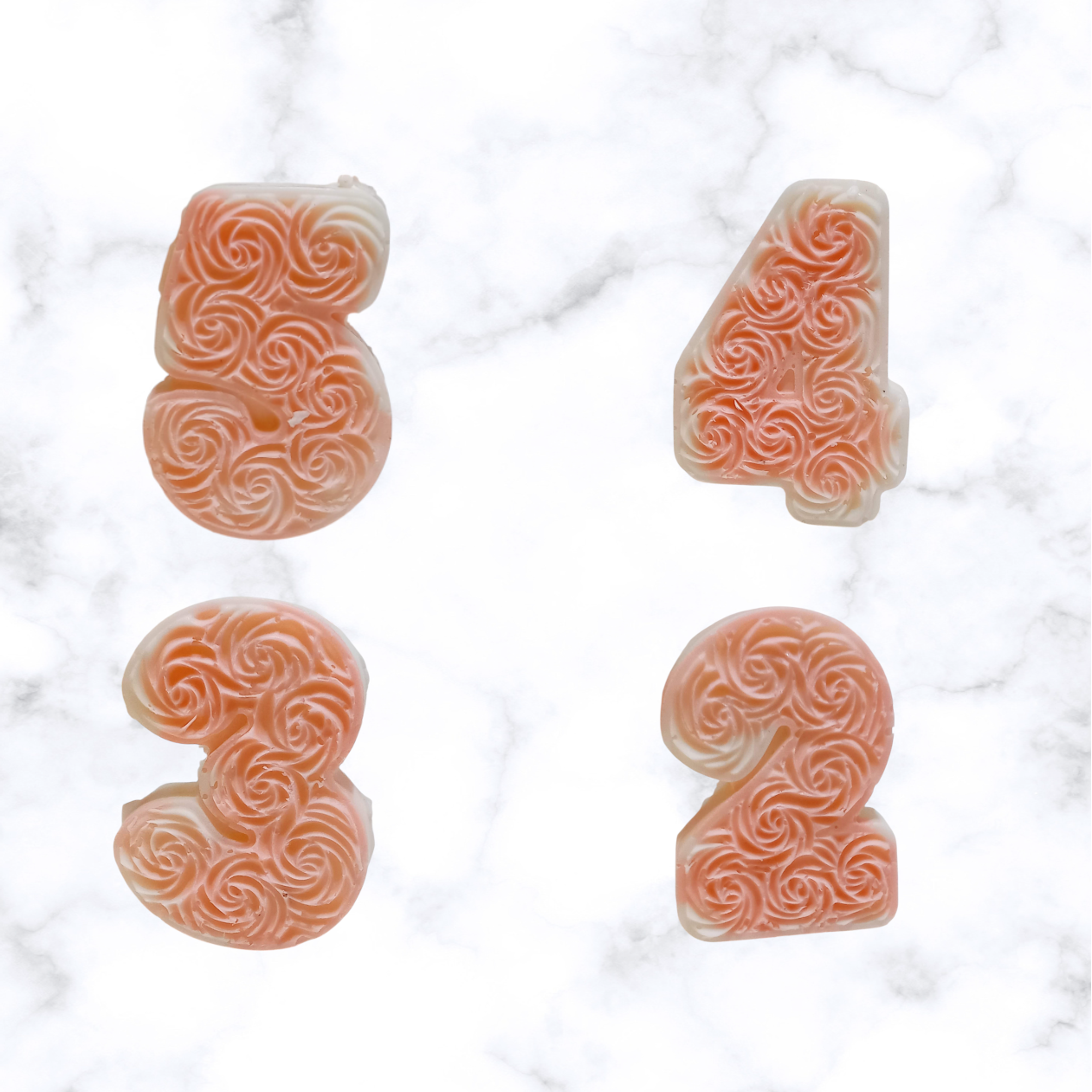 Set de 4 Jaboncitos Artesanales Números Grandes con Relieve de Rosa - Imagen 3