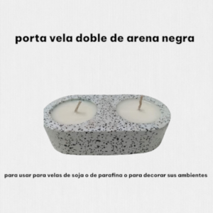 Portavelas Doble con Acabado en Arena Negra – Diseño Contemporáneo (12x5 cm)