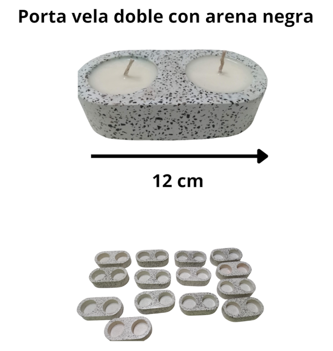 Portavelas Doble con Acabado en Arena Negra – Diseño Contemporáneo (12x5 cm) - Imagen 2