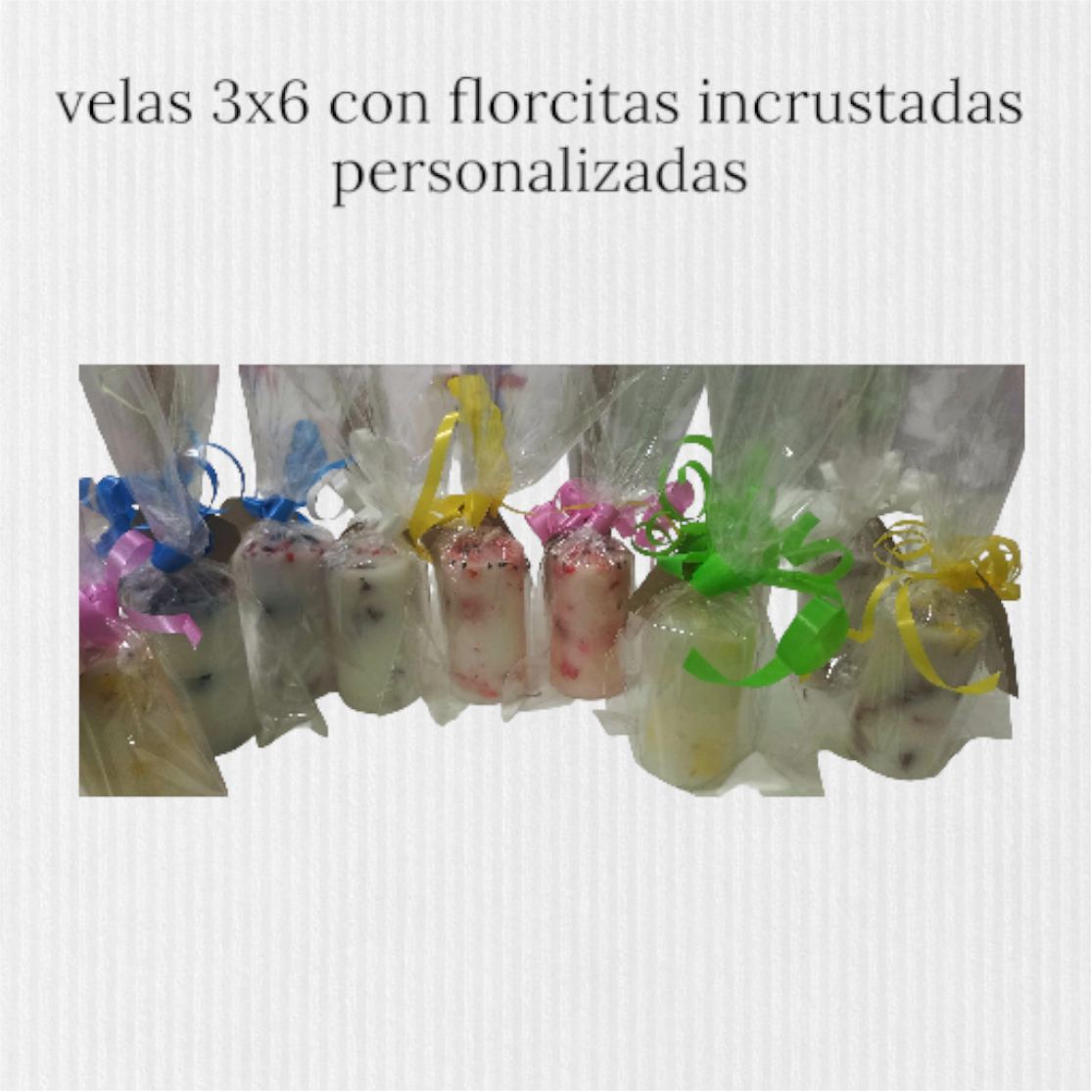 Pack x15 Velas Cilíndricas Estilizadas Premium (3x6 cm) – Flores Incrustadas, Personalizado Fusionado - Imagen 3