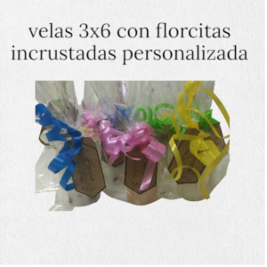 Pack x15 Velas Cilíndricas Estilizadas Premium (3x6 cm) – Flores Incrustadas, Personalizado Fusionado